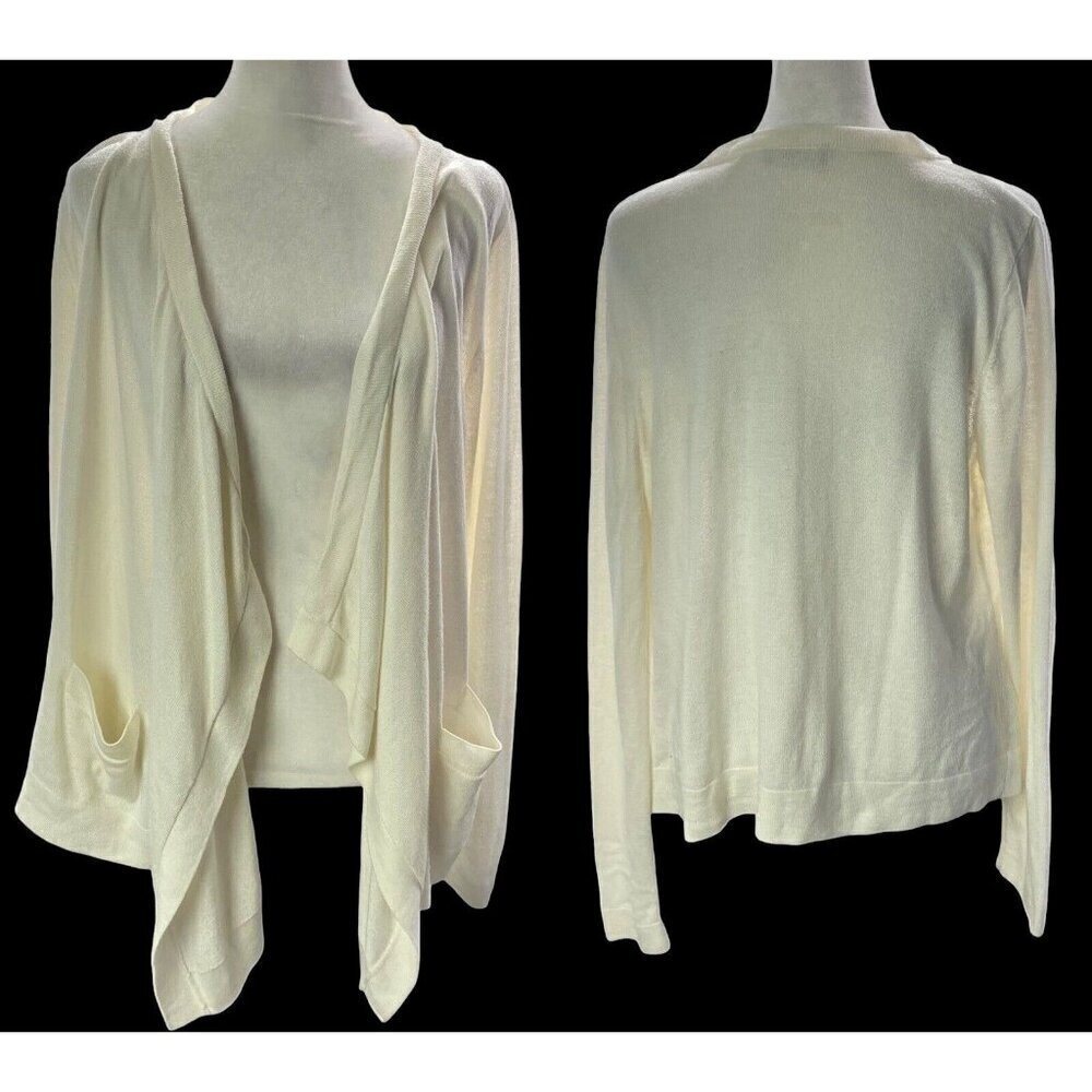 NEIMAN MARCUS Cardigan Sweater Open Front Long Sleeve‎ Pockets White XL 40-8